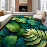 Vibrant Tropical Leaf Area Rug with Emerald Green and Gold Accents(Green)