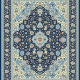 Coastal Floral Medallion Area Navy Beige Easy Care(Blue)