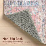 Distressed Floral Medallion Area Rug with Vintage Fade and Pastel Tones(Pink)