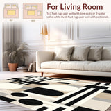 Modern Abstract Area with Bold Black Stripes and Beige Geometric Shapes(Beige)