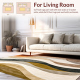 Modern Abstract Beige and Brown Area Featuring Artistic Wave(Beige)