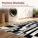Art Deco Revival Black and White Stripe Woven Floor(Black)