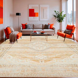 Distressed Boho With Protective Backing For Contemporary Space(Beige)