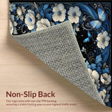 Dreamscape Black Surreal Floral Butterflies Artistic Flourishes(Blue)