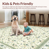 Green & Beige Area Low Pile with Subtle Floral Motifs(Beige)