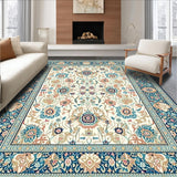 Boho Beige and Azure Intricate Floral Motifs(Beige)