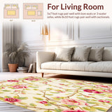 Beige Spring Bloom Entryway Vibrant Flower Area Low Pile Design(Ivory)