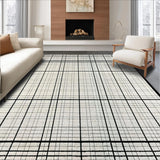 Ultra Soft Area Rug, Non Slip, Stain Resistant, Washable Area Rugs for Living Room, Bedroom, Contemporary Black and White Grid Stripe Rug with Minimalist Layered Motif(Beige)