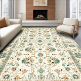 Boho Farmhouse Area Beige Sage Green Floral Print(Beige)