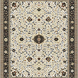 Sophisticated Geometric Area with Cream and Brown Floral Accents(White)