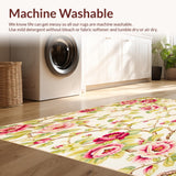 Beige Spring Bloom Entryway Vibrant Flower Area Low Pile Design(Ivory)