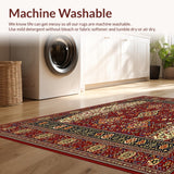 Intricate Abstract Floral Area with Geometric Patchwork Design(Red)