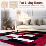 Artisan Carved Rug Premium Garnet Silver Noir Abstract Geometric Design(Red)