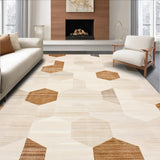 Modern Abstract Geometric with Artisan Beige Brown Hexagonal(Beige)