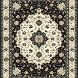 Ornate Black and Beige Featuring Luxurious Medallion Floral(Black)
