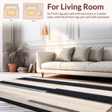 Boho Chic Black and Beige Area Abstract Stripe(Beige)