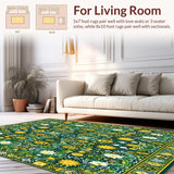 Eclectic Boho Area in Emerald Green with Golden Yellow Swirls(Green)