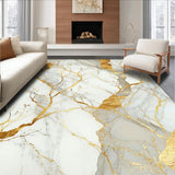 Marble Veins Beige & Gold Contemporary Area Chic Decor(White)