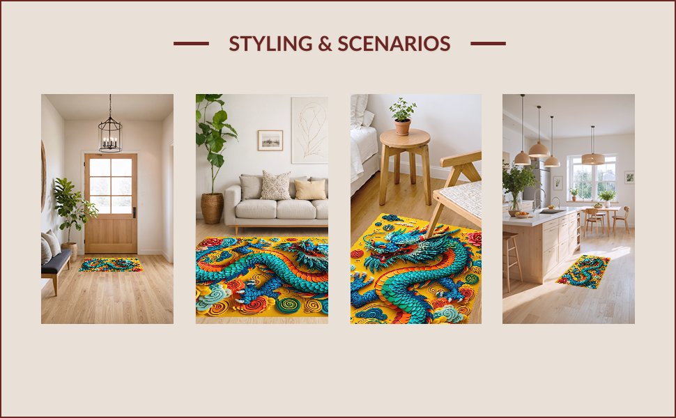 Ultra Soft Area Rug, Non Slip, Stain Resistant, Washable Area Rugs for Living Room, Bedroom, Fantasy Dragon Castle(Yellow) - ODIKA