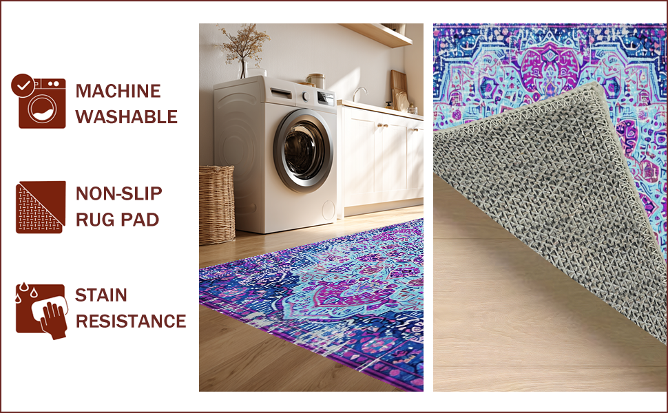 Ultra Soft Area Rug, Non Slip, Stain Resistant, Washable Area Rugs for Living Room, Bedroom, Boho Chic Distressed Living Room Rug(Blue) - ODIKA