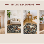 Ultra Soft Area Rug, Non Slip, Stain Resistant, Washable Area Rugs for Living Room, Bedroom, Boho Insect Print Non-Slip Playroom(Black) - ODIKA