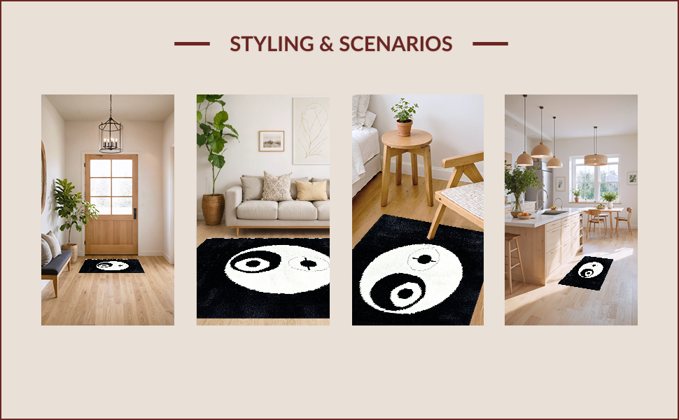 Ultra Soft Area Rug, Non Slip, Stain Resistant, Washable Area Rugs for Living Room, Bedroom, Soft Black and White Yoga Mat(Black) - ODIKA