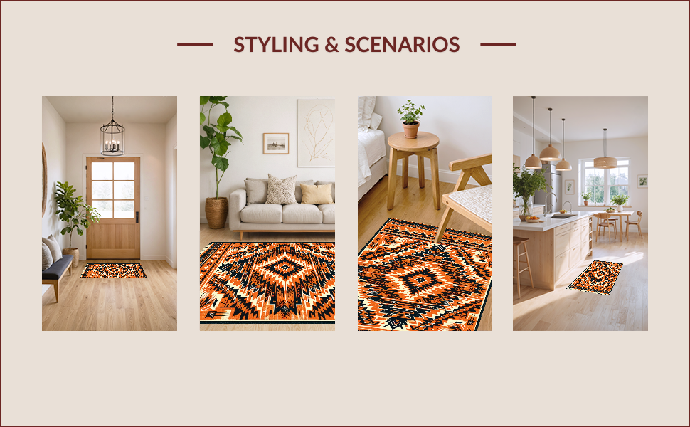 Ultra Soft Area Rug, Non Slip, Stain Resistant, Washable Area Rugs for Living Room, Bedroom, Boho Geometric Stain Resistant Living Room(Orange) - ODIKA