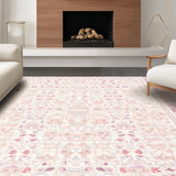 Elegant Blush Pink Low Pile with Mauve Floral and Geometric Fusion(Pink)