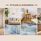 Artful Blue and Beige Ombre Area with Vintage Distressed Aesthetic(Blue)