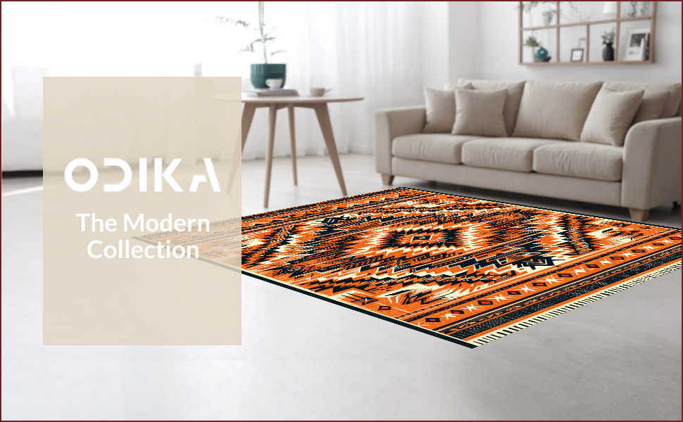Ultra Soft Area Rug, Non Slip, Stain Resistant, Washable Area Rugs for Living Room, Bedroom, Boho Geometric Stain Resistant Living Room(Orange) - ODIKA