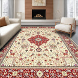 Abstract Medallion Area Non Skid Pet Friendly Easy Care(Beige)