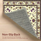Antique Inspired Floral Area with Elegant Purple and Gold Accents(Beige)