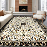Sophisticated Geometric Area with Cream and Brown Floral Accents(White)