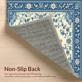 Coastal Blue Beige Medallion Area Ornate Floral Design(Blue)