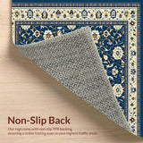 Charming Floral Area with Deep Blue and Beige Motifs(Blue)