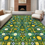 Eclectic Boho Area in Emerald Green with Golden Yellow Swirls(Green)