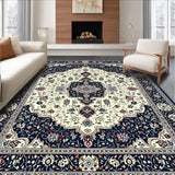 Elegant Medallion Floral Area Navy Beige Non Shedding(Blue)
