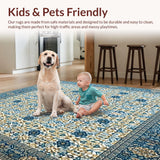 Cerulean Dream Area Beige Floral Artistic Floor Covering(Blue)