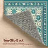 Boho Turquoise Beige Ornate Area(Ivory)