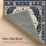 Elegant Medallion Floral Area Navy Beige Non Shedding(Blue)