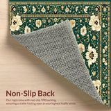 Intricate Floral Area with Geometric Design in Rich Green and Gold(Green)