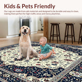Elegant Medallion Floral Area Navy Beige Non Shedding(Blue)
