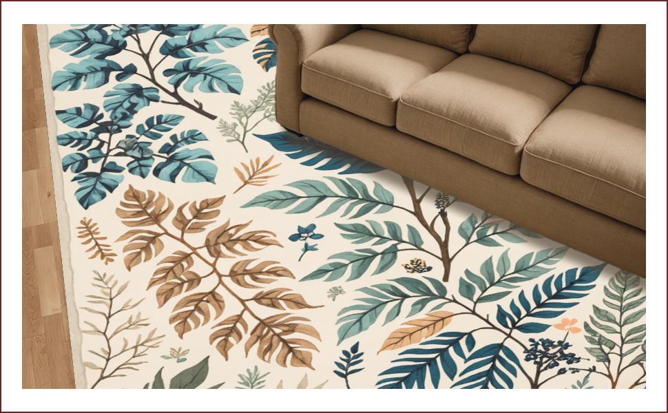 Ultra Soft Area Rug, Non Slip, Stain Resistant, Washable Area Rugs for Living Room, Bedroom, Beige Jungle Print Kids Playroom Rug(Ivory) - ODIKA