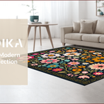 Ultra Soft Area Rug, Non Slip, Stain Resistant, Washable Area Rugs for Living Room, Bedroom, Floral Fantasy Low Pile(Black) - ODIKA