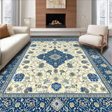 Regal Azure Bloom Dark Blue Beige Floral Medallion(Beige)