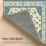 Oriental Twist Beige and Sky Blue Abstract Floral Design(Beige)