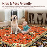 Vibrant Orange and Gold Abstract Floral Area with Elegant Motifs(Red)