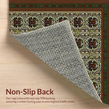 Deep Brown and Olive Green Abstract with Floral Geometric Designs(Green)