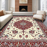 Intricate Floral Vintage Area with Deep Red and Cream Accents(Red)