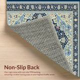 Coastal Floral Medallion Area Navy Beige Easy Care(Blue)